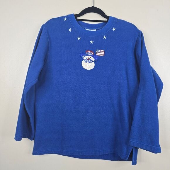 The quacker factory vintage patriotic snowman sweater size M - Picture 1 of 6